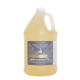 Soothing Touch Sports Massage Lite Oil, 1 Gallon, Deep Penetration, Quick Absorption, Peppermint, Eucalyptus, Clove, Relieve Tension and Muscle Pain, Leaves No Residue, Soft, Moisturized Skin