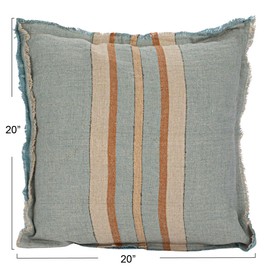 Creative Co-Op Woven Linen Striped Pillow with Fringe, Multicolor, Square, Multi