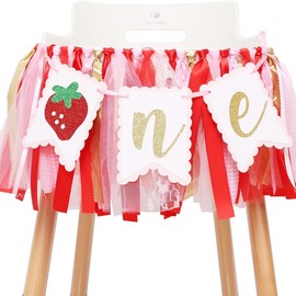 Bicuces Strawberry One Birthday High Chair Banner Strawberry First Birthday Decorations Sweet One High Chair Decorations Berry First Birthday High Chair Banner Photo Prop 1st Birthday Photo Backdrop for Girls