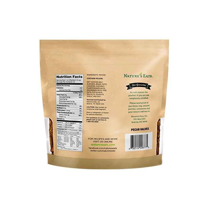 Nature's Eats Pecan Halves Natural, 24 Ounce