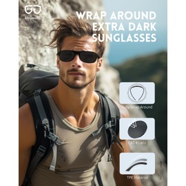 Bloomoak Super Dark Lens Black Polarized Sunglasses | Wrap Around Sport Sunglasses Unisex | UV400 | CAT 4 | For Photophobia(Sensitive Eyes) (Super Black(Appearance, material upgrade)