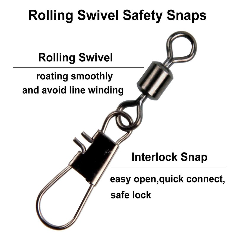 JSHANMEI ®100pcs/lot Ball Bearing Rolling Swivel with Interlock Snap Fishing