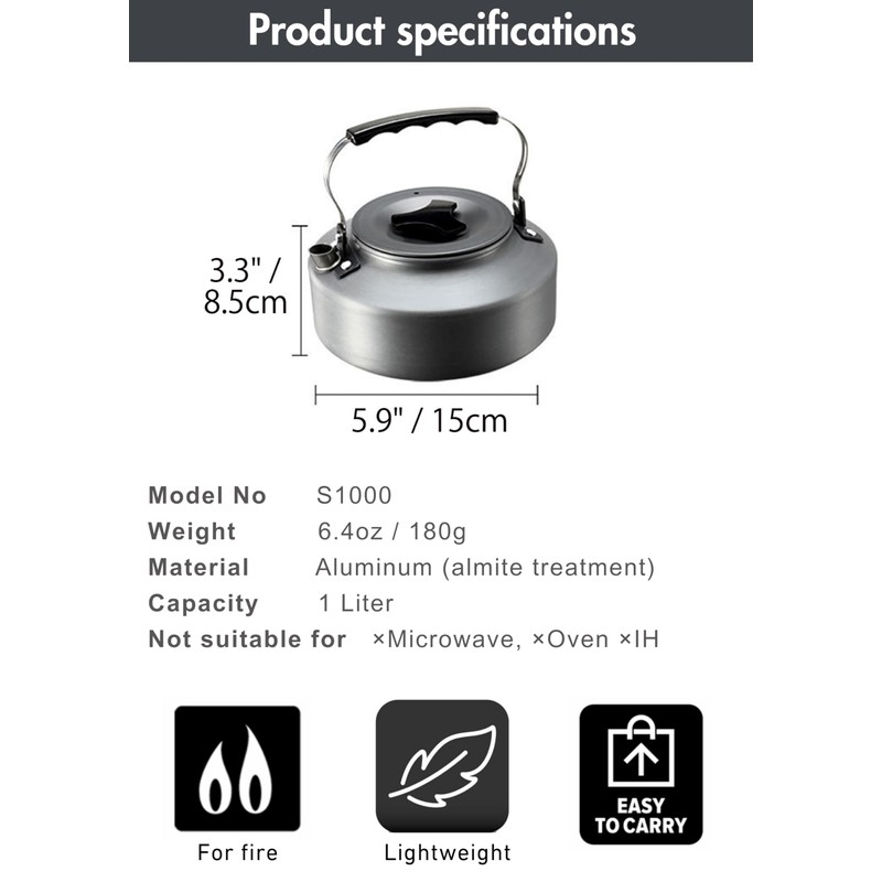 CAMPINGMOON Camping Kettle 1L Portable Ultra-Light Coffee Tea Pot S1000