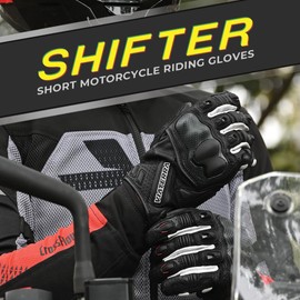 ViaTerra Shifter Short Leather Motorcycle Riding Gloves | Knox SPS for Scaphoid Protection | CE Level 2 Knuckle Protection (Medium)