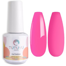 TUTUYU Hot Pink Gel Nail Polish, 0.51 Fl Oz Soak Off UV LED Lamp Neon Fuchsia Pink Gel Polish for Nail Art Starter or Manicure Salon
