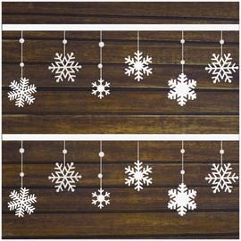 com-four® 2x winter decorative garland - decorative ribbon with snowflakes and ice crystals - wintry furniture hanging - hanging decoration for Christmas