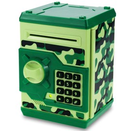 Qwifyu Piggy Bank for Boys Girls, 4 5 6 7 8 9 10 Year Old Girl Boy Birthday Gift Ideas, Electronic Password Money Saving Box ATM, Great Gift Safe Bank Toys for Kids (Camouflage Green)