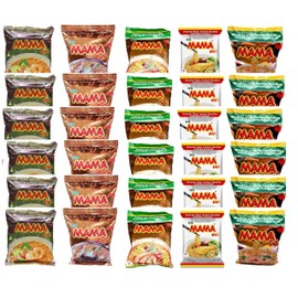 Mama Oriental Style instant noodles Mix Flavor Bundle Package Total 30 Packs (5 Flavor Mix shrimp Tom Yum Flavor, shrimp creamy Tom Yum, Artificial PA-lo Duck, Artificial Chicken, Artificial Pork) 5 flavors 6bag each