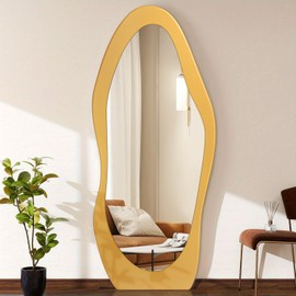 FEUFOAM Full Length Mirror Gold Wooden Full Body Mirrors 59"x24" Irregular Wavy Mirror Full Length Floor Mirror for Cloakroom Bedroom Living Room