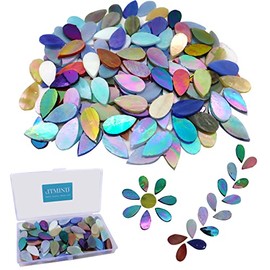 LITMIND 120 Pieces Iridescent Glass Mosaic Tiles for Crafts, Precut Mixed Color Petal Shaps Stained Glass Pieces, Raindrop Glass Mosaic Making Supplies for Adults