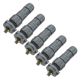 AOHUA IP68 Waterproof Connector (5-Pack), M16 2-Pin Industrial/Aviation Connector, (300V/10A) Male Plug & Front Female Panel Mount for Outdoor Electrical Wire Range Ø4.5-7.5mm, CE, UL, TUV, ROHS