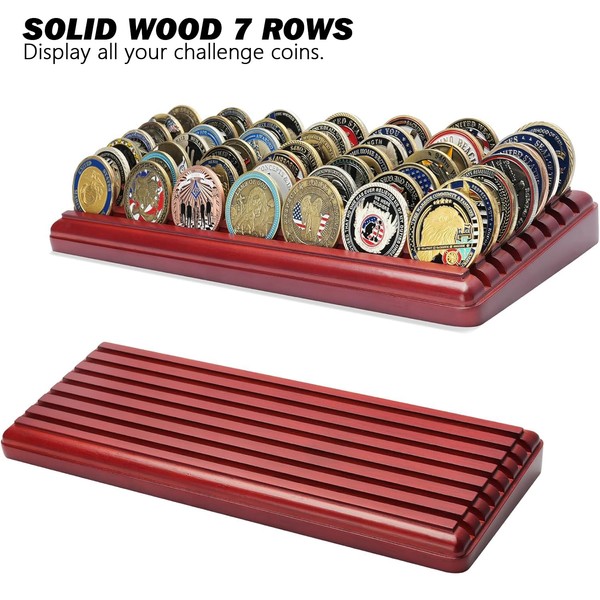 ASmileIndeep Challenge Coin Display, 7 Rows 100% Solid Wood 49