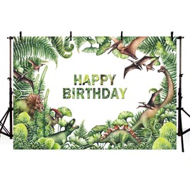 MEHOFOTO Dinosaur Photography Studio Backdrop Safari Jungle Green Leaves Kids Birthday Party Decoration Banner Backdrop for Photography 7x5ft