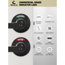 MrArm Bathroom Indicator Lock Privacy Door Handle, Large Grade 2 Commercial Door Handle with Large Indicator for Men Women Restroom in-use or Vacant, Occupied Sign for Bathroom Door, Matte Black