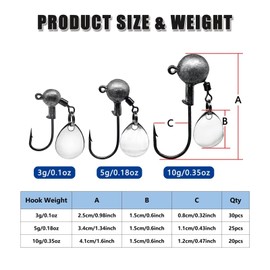 CWSDXM Jig Head with Spinner Blades, Round Ball Head Jig Fishing Hooks Unpainted Jig Heads for Crappie Bass Trout Walleye Fishing 3g/30pcs, 5g/25pcs, 10g/20pcs