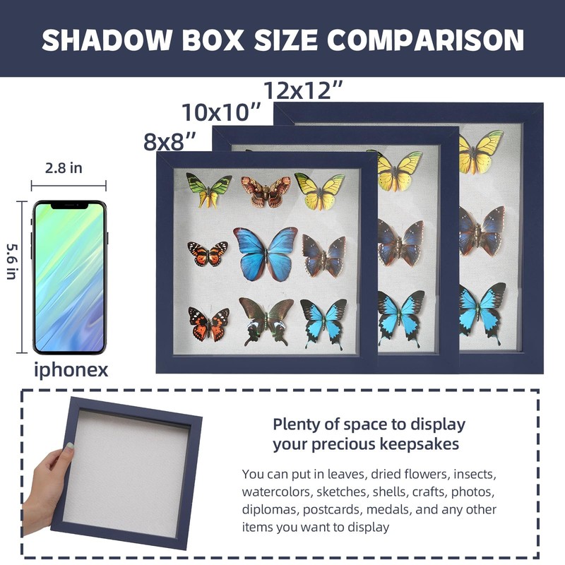 Muzilife 8x8 Shadow Box Picture Frame with Linen Board -