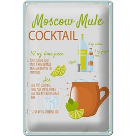 Blechschild 30 x 20 cm Moscow Mule Cocktail Recipe - DekoNo7