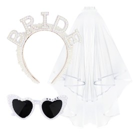 Jaciya Pearl Bride Headband with Veil Heart Shaped Bride Sunglasses Bachelorette Party Decorations Bridal Shower Gift
