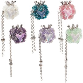 SUNNYCLUE 1 Box 6Pcs 6 Colors Rhinestone Pen Beads Clay Focal Bead Bulk 20mm Colorful Glass Rhinestones Heart Crown Flower Chain Diamond Pen Bead for Beaded Pens Jewelry Making Keychain DIY Crafts