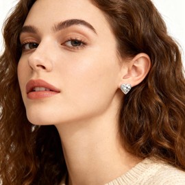Heart Nugget Earrings for Women & Men, Raw Gold Nuggets Earrings in 14K Yellow Gold Plated Copper, Minimalist Stud Earrings (silver)
