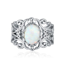 DOLIOX White Oval Opal Vintage Filigree Ring, Sterling Silver Engagement Wedding Boho Ring Jewelry Gift for Women Size5 6 7 8 9 10 11, Opal, Opal