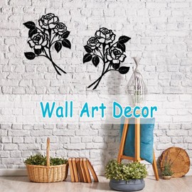 Molibest 2 Piece Rose Metal Flower Wall Decor, Black Metal Wall Art Decor Sculptures Home Decor for Living room Bathroom Bedroom Indoor Outdoor Dining Room(9.8"x7.5")
