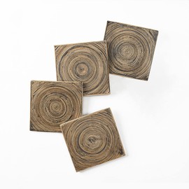 Kiwi Homie 3.94" Dia Set of 4 Square Bamboo Drink Coasters, Natural Bamboo Trays, 4PCS Handmade Square Coasters Set for Dining Table, Drinks, Coffee Table, Placemat Table