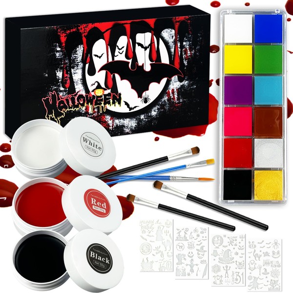 STFYUG Halloween Make-Up Black White Red 13 Pieces Halloween Make