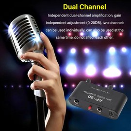 Sound Amplifier 2 Channel, Balanced 1/4 Inch 6.35mm Gain Independent Adjustment Stereo Sound Amplifier Preamplifier for Entertainment Home Speakers System