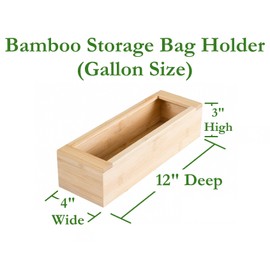 Lipper International Bamboo Storage Bag Organizer Holder and Dispenser for Kitchen Drawer or Countertop, Gallon Size