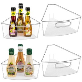 JEISSLIA Lazy Susan Cabinet Organizer Bins for 26"/ 28"/ 32" Diameter Corner Organizer, Plastic Cabinet Storage Bin, 1/8 Wedge - Food Safe, BPA Free, with Non-Slip Pads (for 32" Diameter, 4 Pack)