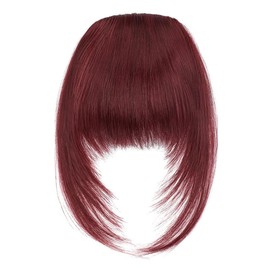 VANANGA French Clip on Bangs, Burgundy Long Wispy Bangs Hair Clip with Temple Full Fringe Curtain Bangs Hair Clip Hair Piece Thick Fake Bangs Clip in for Women(#99J/118A-Burgundy)