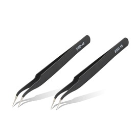 Pinzas Antiestáticas, 2 Piezas ESD-15 Pinzas de Precisión Antiestáticas Pinzas Curvas de Acero Inoxidable Herramientas de Mantenimiento(ESD-15 Curved Tweezers)
