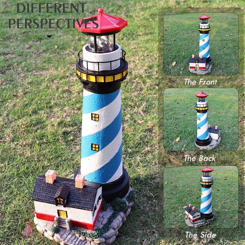 18" Solar Lighthouse with Rotating Beacon,Big Solar Powered Lighthouse,Outdoor Lighthouse