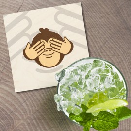 Unbranded Dont Look Wise Monkey Smiley Animal 4'' X 4'' Square Wooden Coaster