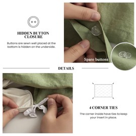 Simple&Opulence 100% Linen Duvet Cover Set, 3 PCS Natural French Flax Sage Green Ruffle Duvet Cover Queen Size, Breathable Comfy Linen Bedding Comforter Cover with 2 Pillowcases(Sage Green, 88" X 92")