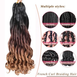 French Curl Braiding Hair 24 Inch 8 Packs Curly Braiding Hair Pre Stretched French Curls Braiding Extension Curl Crochet Braids Spiral Extensions (1B/33/30#, 24 Inch (Pack of 8))