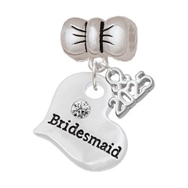 Delight Jewelry Silvertone Large Bridesmaid Heart - Silver-tone Bow Charm Bead Dangle with Mini 2025