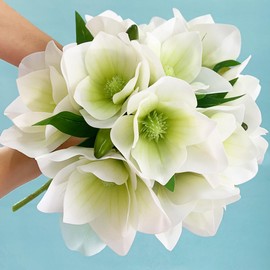 cosybeau Artificial White Magnolia Flowers, 12Heads Short Magnolia Stems Realistic Soft Plastic Flower for Wedding Bouquet, Home,Hotel Decor