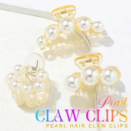 BARTOSI Pearl Hair Claw Clips Medium Hair Claw Clamps Small No Slip Claw Clips Styling Hair Accessories for Women and Girls (Pack of 3)