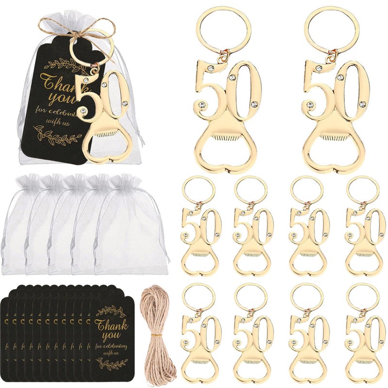 Uezea 50th Birthday Party Favors, 25 Pcs Gold Bottle Opener