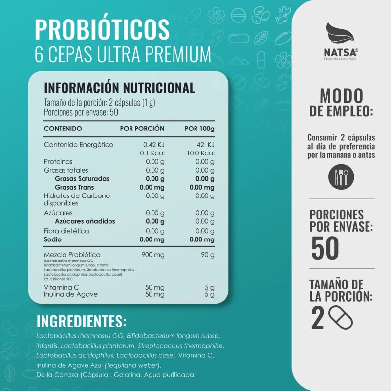 Probioticos 100 Cpsulas, 5 Billones por toma, Cepas Premium, Reforzado