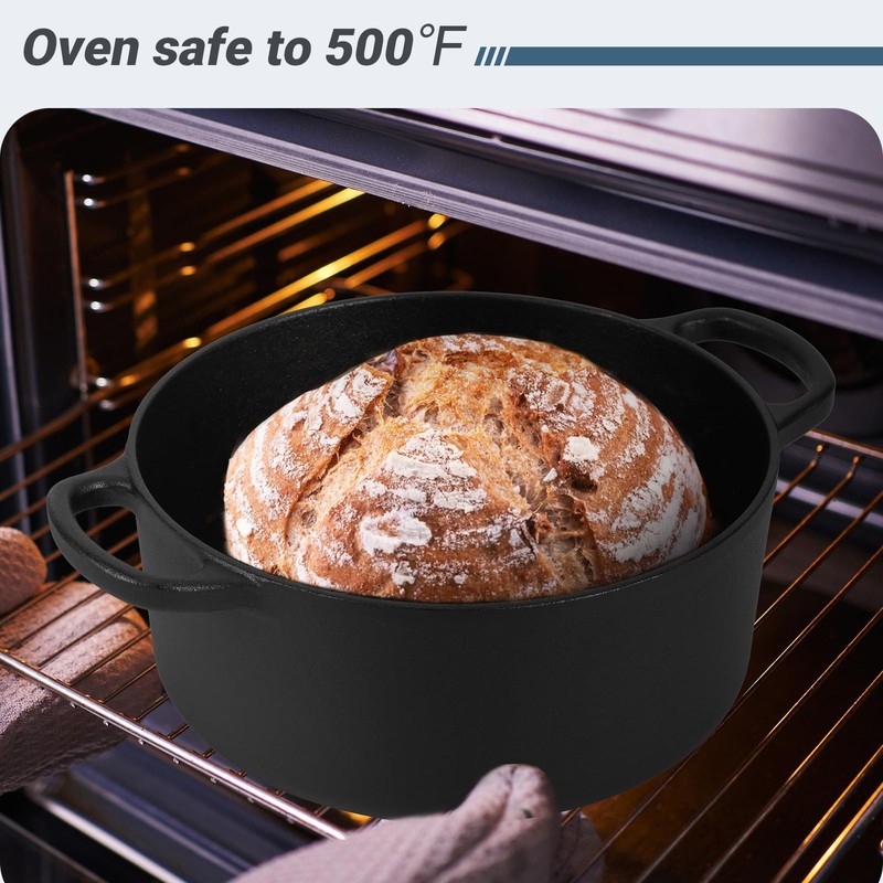 6 QT Basics Cast Iron Dutch Oven Pot with Lid