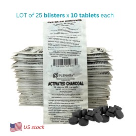 Plenarx Activated Charcoal Carbon Tablets, Lot of 250 Tablets Total, Аktivirovanny ugol