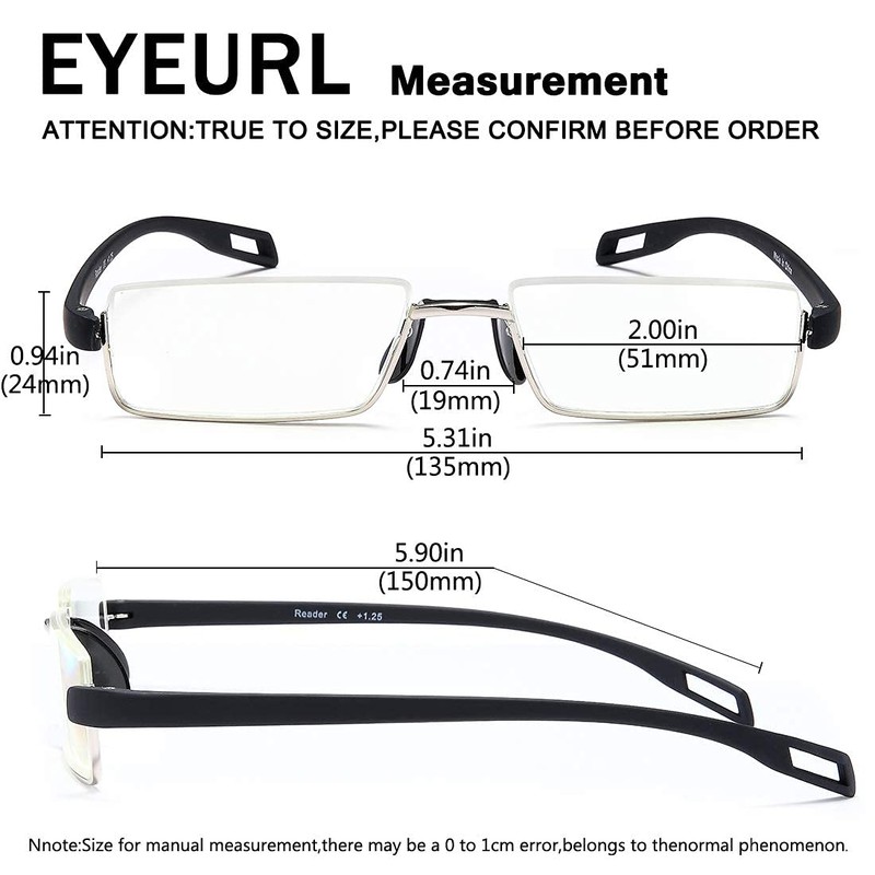 EYEURL Reading Glasses Half-Frame Computer Readers for Men and Women