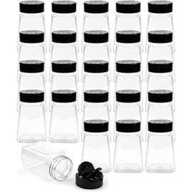 Tebery 24 Pack Clear Plastic Spice Jars with Black Flap Cap, 9OZ Seasoning Jars Storage Container Bottle To Pour Or Sifter Shaker for Storing Spice, Herbs and Powders