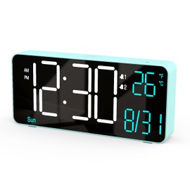 KOSUMOSU Alarm LED Clock Digital Table Clock Alarm Clock for Bedroom 6.7 Inch Small Digital LED Clock for Classroom with Auto Dimming/Dual Alarm/Date/Day/Seconds or Indoor Temperature Table Clock for