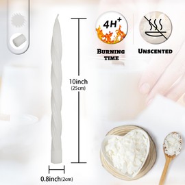 Handmade Unscented Long Spiral Taper Candle White 10 Inch Smokeless Tall Twisted Candlesticks Elegant Design for Home Weddings Festive Seasons Décor