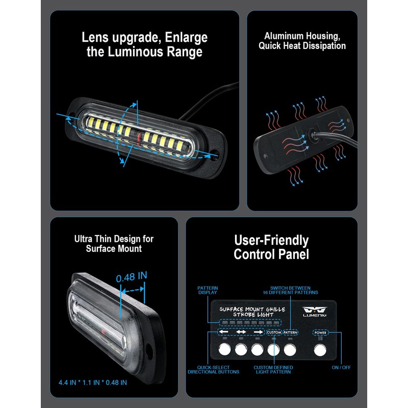 LUMENIX White Amber LED Surface Mount Strobe Flashing Lights Kit