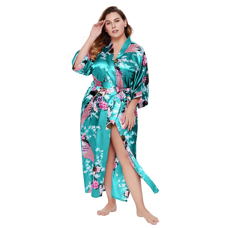 BABEYOND Women's Kimono Robe Long Satin Robes with Peacock and